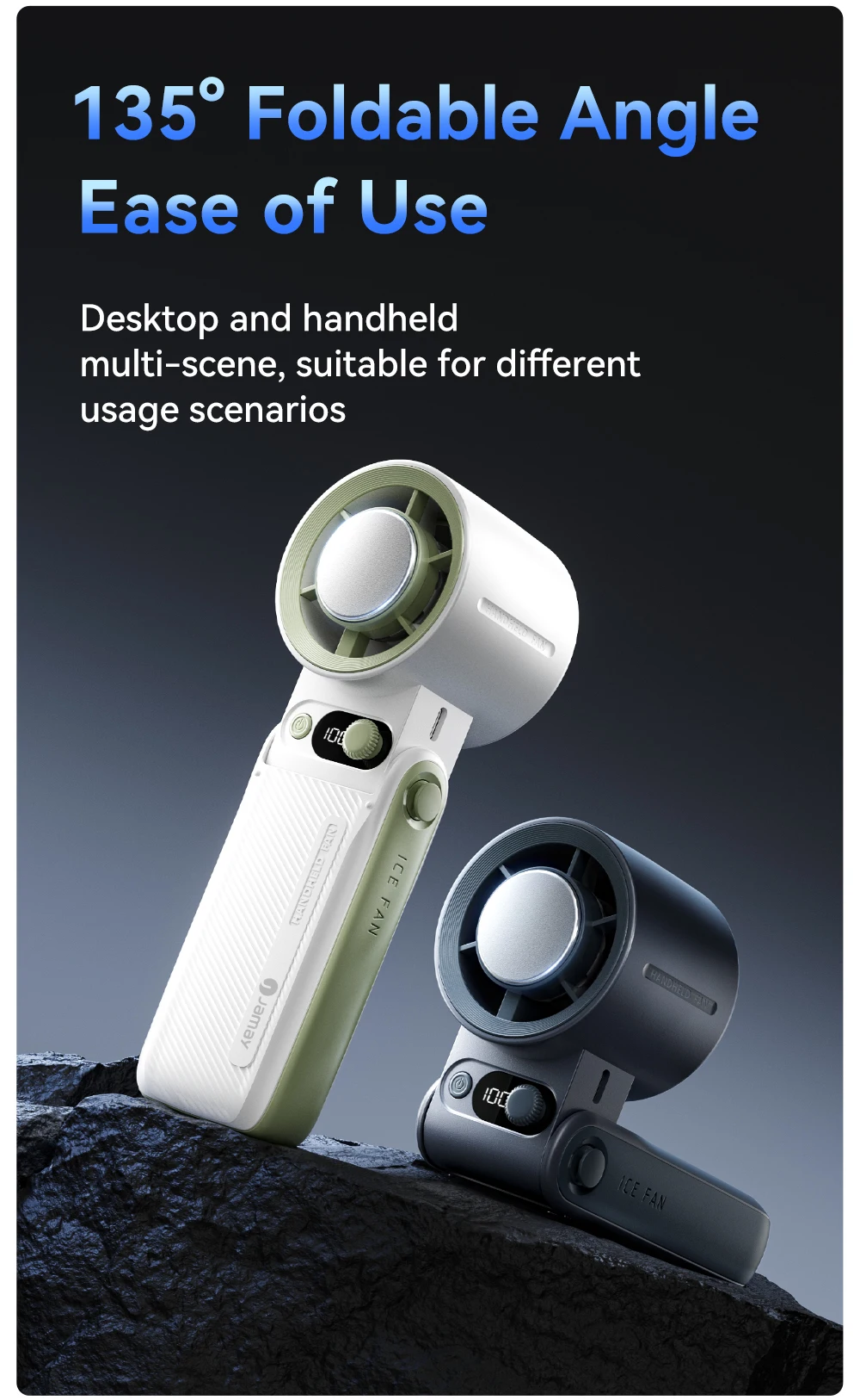 Portable Handheld Turbo Fan 199Gear Strong Wind Speed LED Digital Display 135°Foldable Outdoor 3-in-1 Handheld Fan 6000mAh F5PRO
