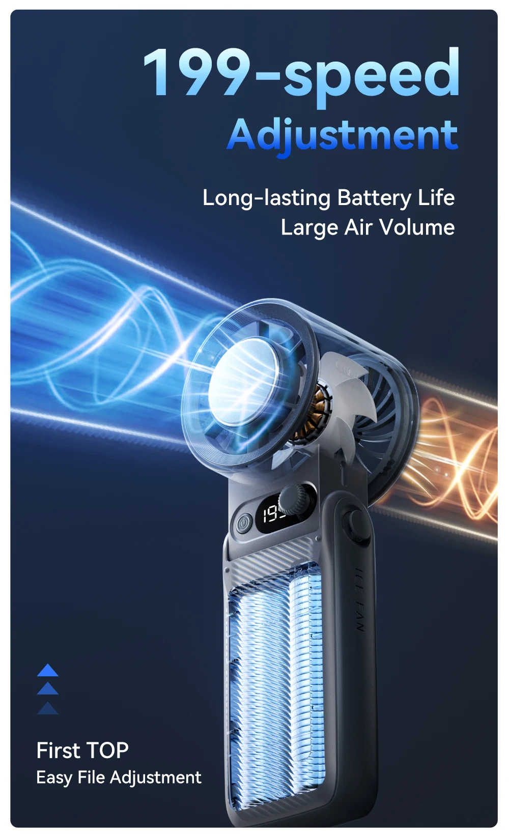 Portable Handheld Turbo Fan 199Gear Strong Wind Speed LED Digital Display 135°Foldable Outdoor 3-in-1 Handheld Fan 6000mAh F5PRO