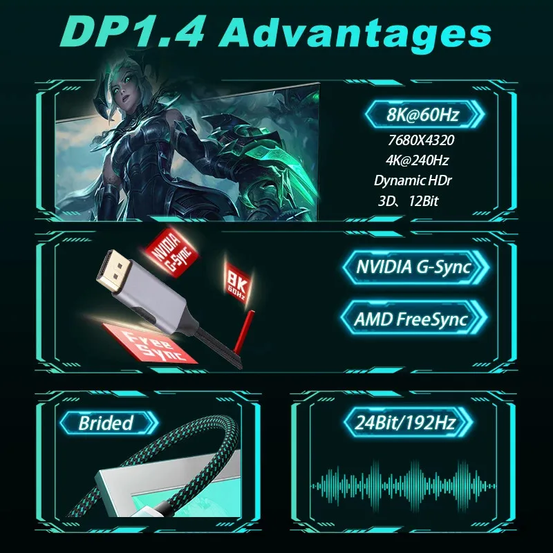 USB-C To DisplayPort Cable 8K@60Hz DP Type C 3.1 To 4K 144Hz Display Port 1.4 Cable Thunderbolt 3 4 for MacBook Air Pro Samsung
