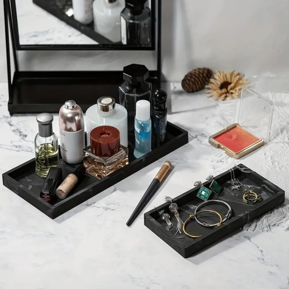 A Rectangular Silicone Aromatherapy Tray for Bathroom, Non-Porous Vanity Table, Marble Washbasin Tabletop Storage, Decorative Tray