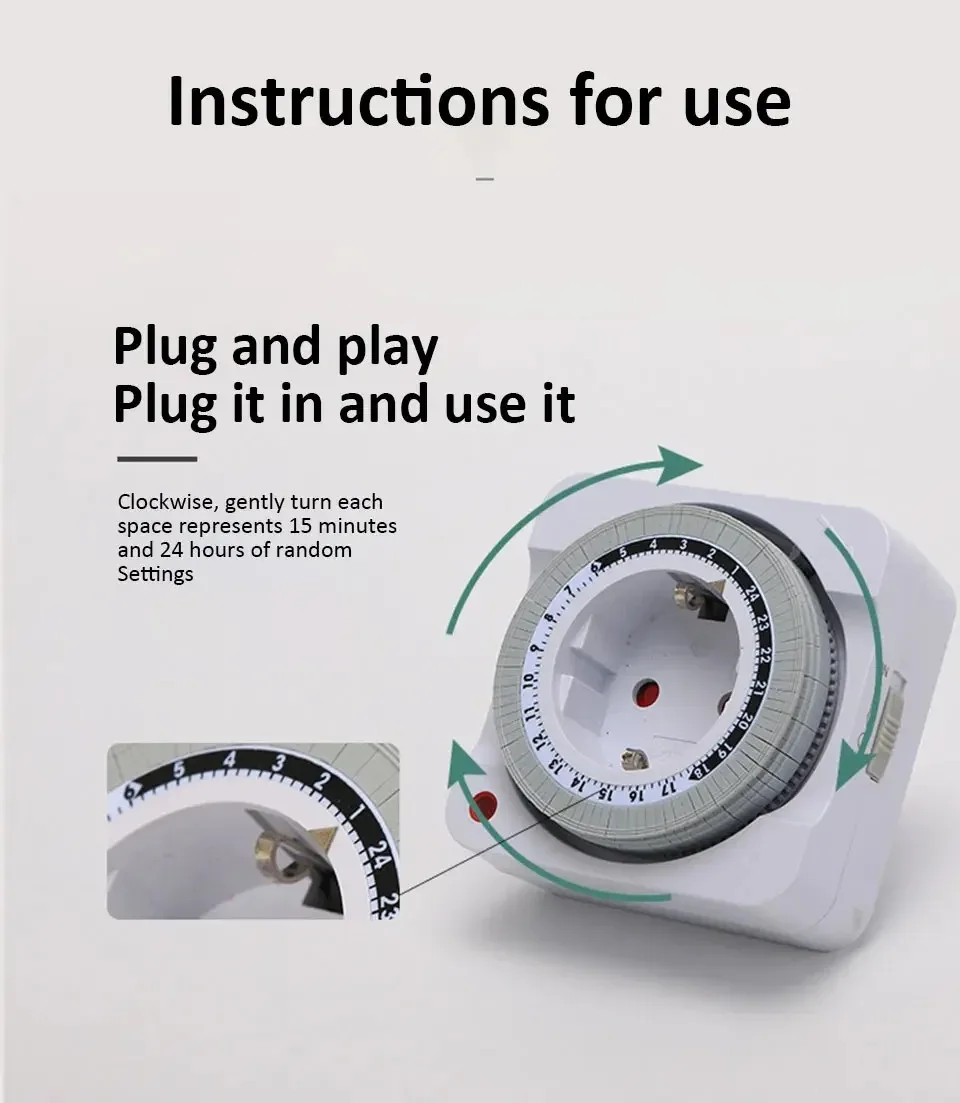 24 Hours Mechanical Timer Smart Countdown Auto Power-off Socket EU Plug For Indoor Use