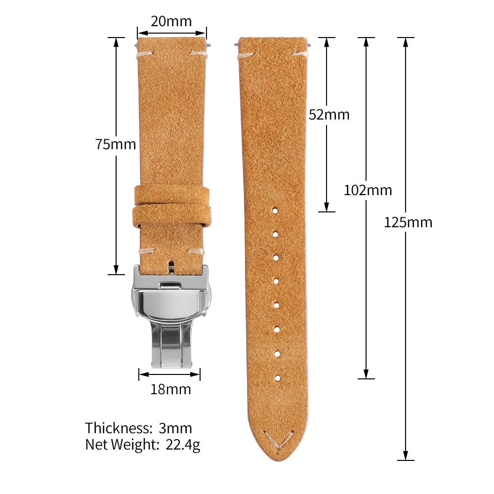 Vintage Suede Cowhide Watch Strap for Omega for Seiko 14/16/18/19/20/21/22mm Butterfly Buckle Bracelet Men Women Sport Wristband
