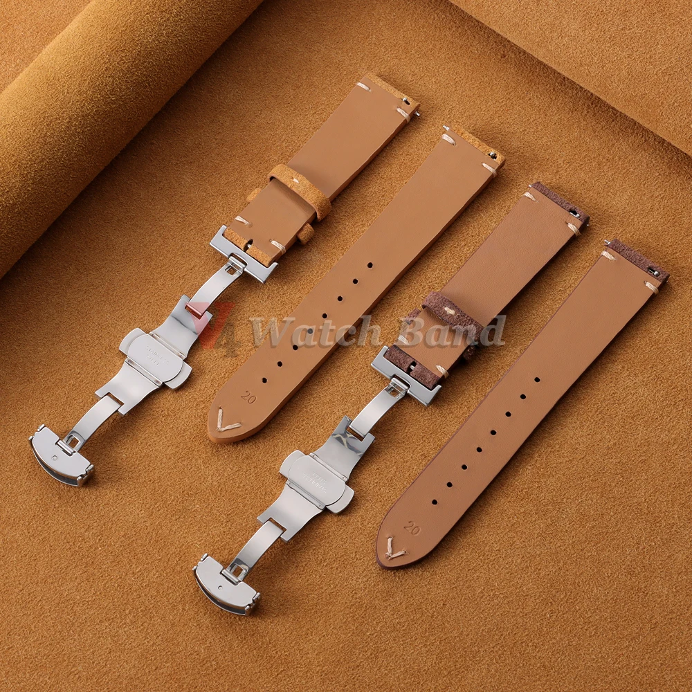 Vintage Suede Cowhide Watch Strap for Omega for Seiko 14/16/18/19/20/21/22mm Butterfly Buckle Bracelet Men Women Sport Wristband