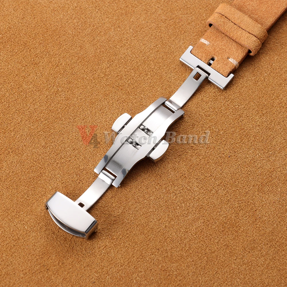 Vintage Suede Cowhide Watch Strap for Omega for Seiko 14/16/18/19/20/21/22mm Butterfly Buckle Bracelet Men Women Sport Wristband