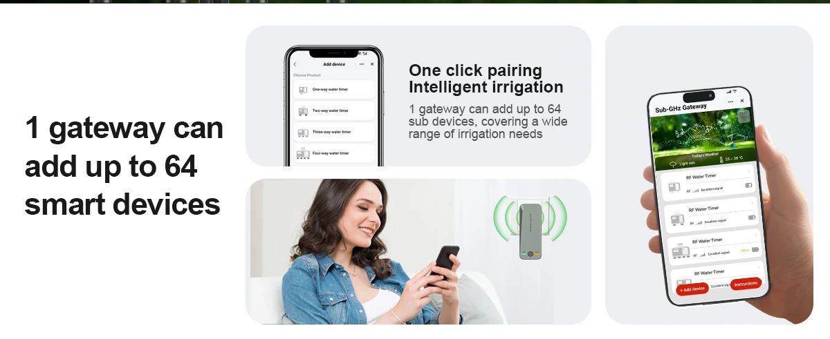 4Zone WiFi RF433 Water Timer Smart Irrigation Timer Water Valve Controller Solar Powered Smart Life Tuya App Auto Watering Timer