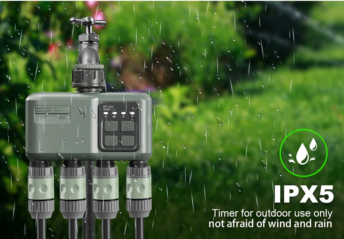 4Zone WiFi RF433 Water Timer Smart Irrigation Timer Water Valve Controller Solar Powered Smart Life Tuya App Auto Watering Timer