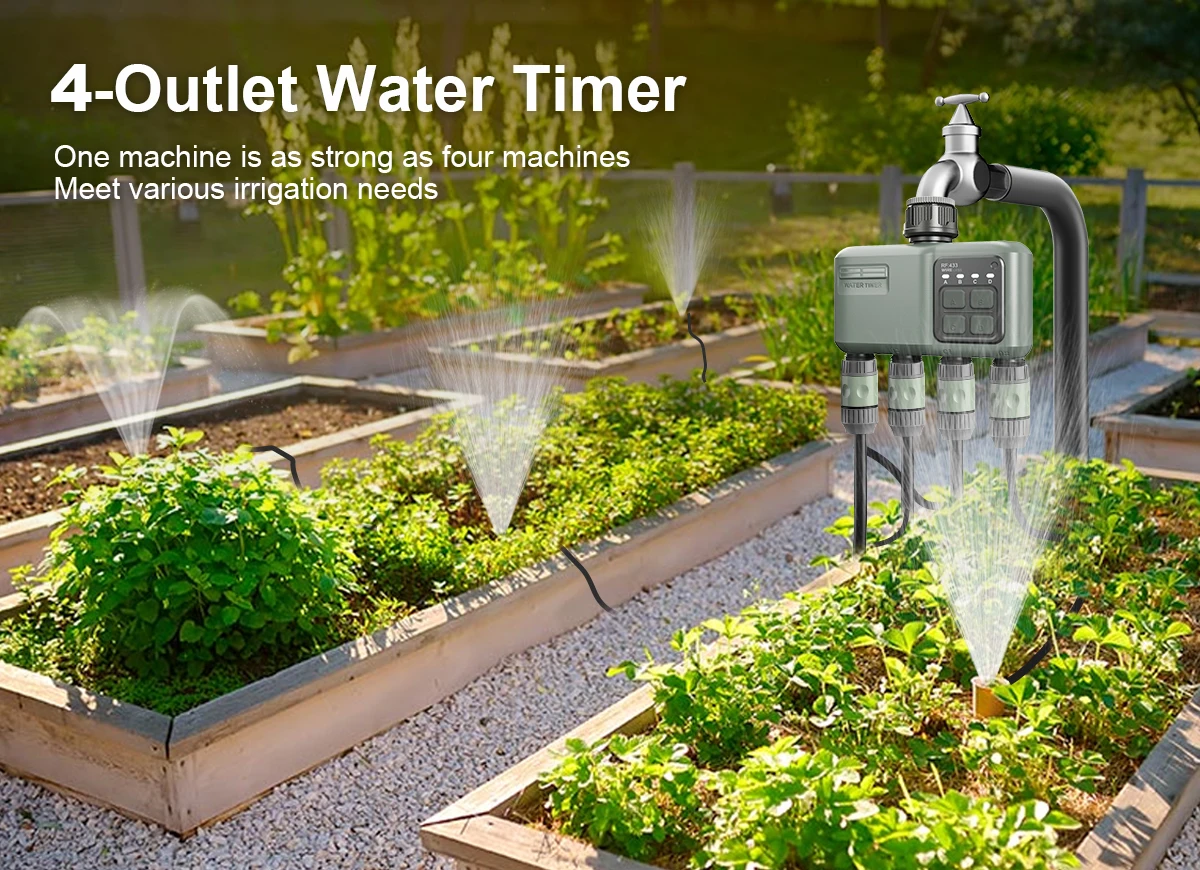 4Zone WiFi RF433 Water Timer Smart Irrigation Timer Water Valve Controller Solar Powered Smart Life Tuya App Auto Watering Timer