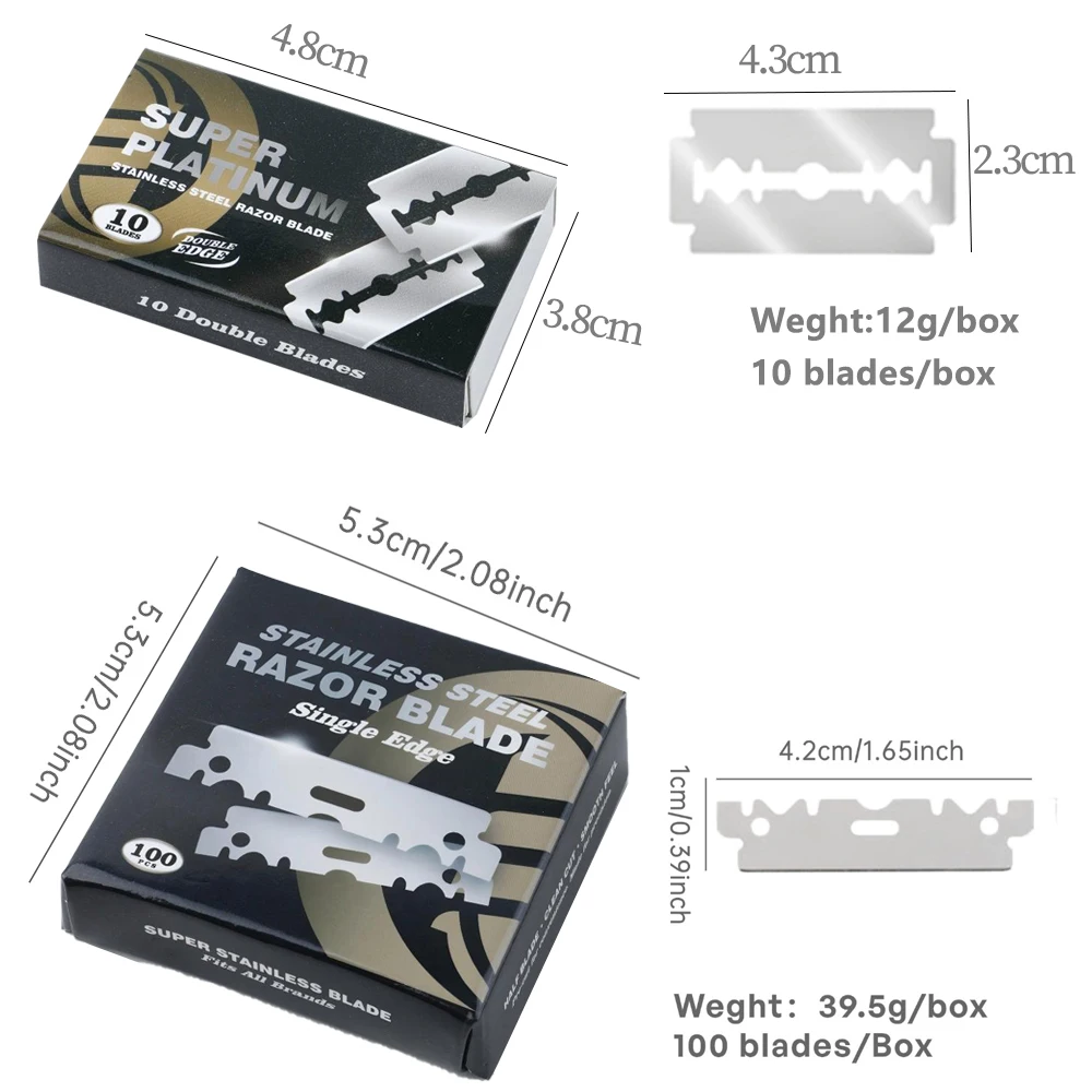 15/100pcs Box Professional Stainless Steel Razor Blade Manual Shaver Double And Single-Sided Blade Men Shaving Replacement Blade