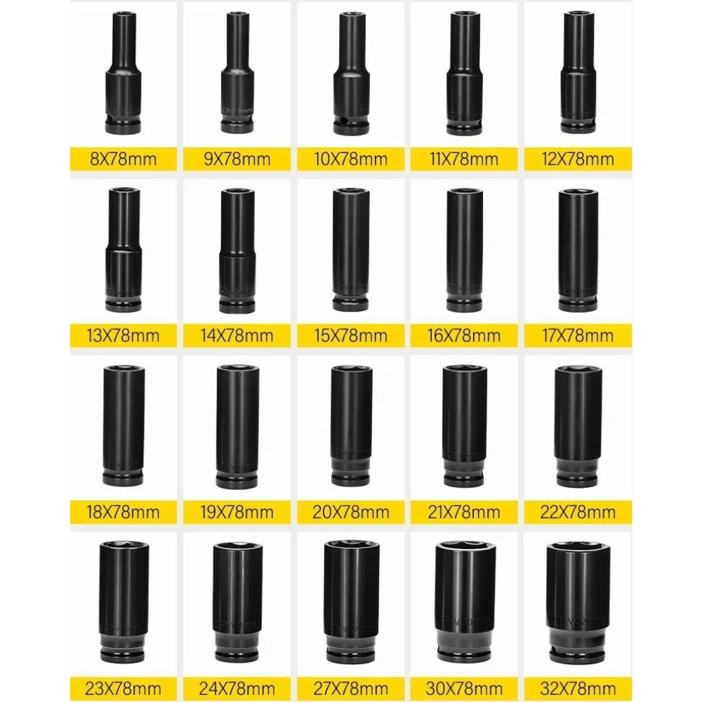 1/2inch Socket Set, 1/2" Drive Metric Size (8-24mm) Socket Spanner, CR-V Steel Deep Impact Socket Set For 1/2 Socket Set F