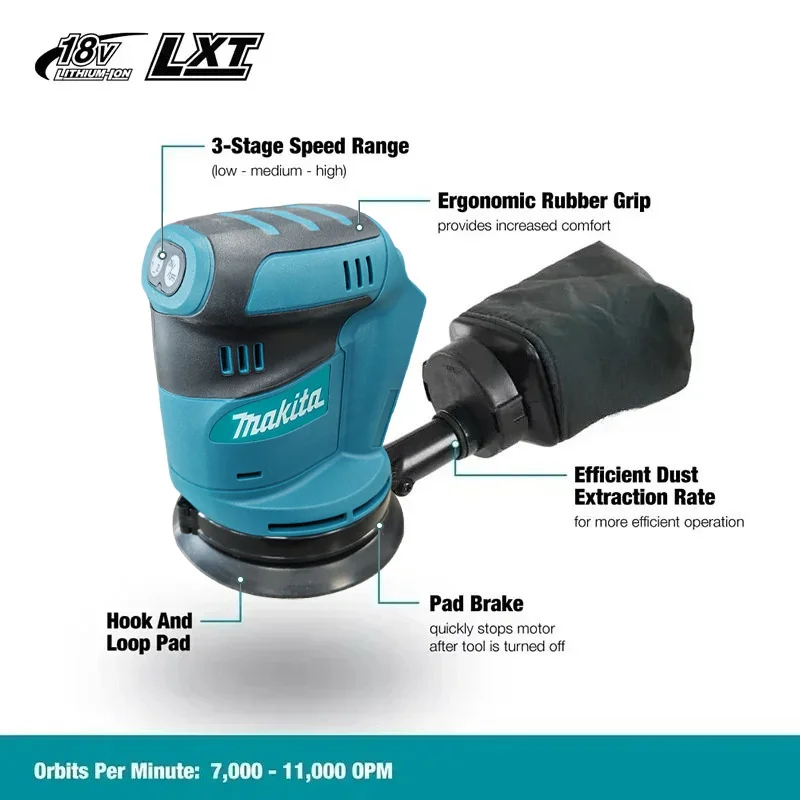 Makita DBO180Z 18V Cordless Random Orbital Sander for Woodworking Putty Polishing Bare Tool for DIY Professional Use