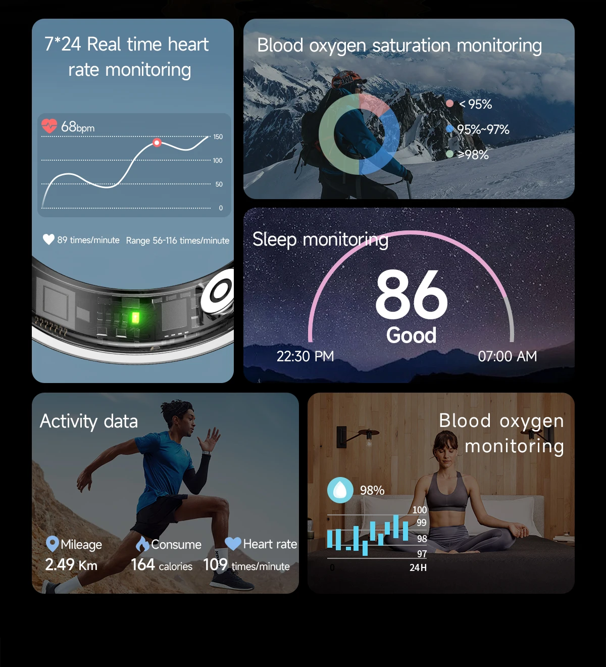 2026 New Smart Ring Heart Rate Blood Pressure Sleep Monitoring Motion Tracking IP68 Waterproof Men Women Smart Ring Holiday Gift