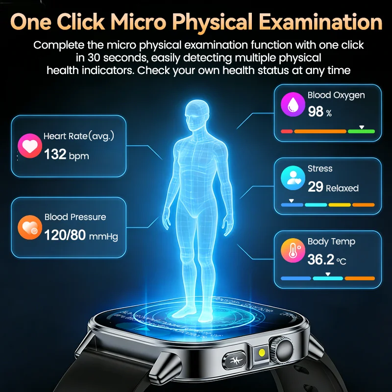 New Men Accurate Health Diagnosis ECG Smart Watch Blood Pressure Blood Oxygen Blood Fat Uric Acid Temp Bluetooth call Smartwatch