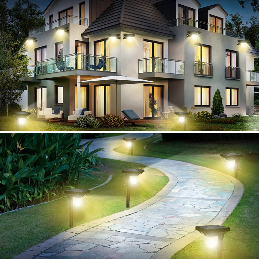1-4PC Solar Landscape Spotlights Garden Motion Sensor Pathway Lights 3 Modes Waterproof Wall Lamp Patio Lawn Walkway Decor