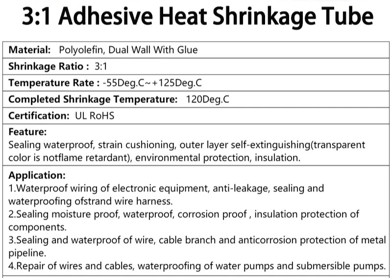 2M 11 Colors 3:1 with Glue Heat Shrink Tube 1.6mm ~ 50mm Dual Wall Adhesive Lined Polyolefin Shrinkage Wire Cable Protect Sleeve