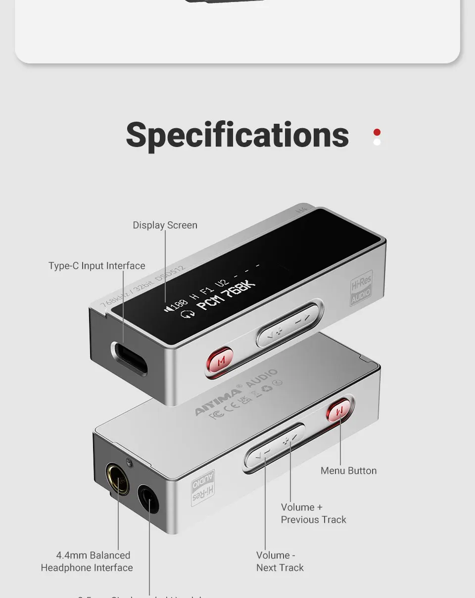 AIYIMA H4 HIFI Portable Headphone Amplifier USB DAC AMP ES9039Q2M PCM768 DSD512 4.4mm Balanced/3.5mm Jack Output OLED Display