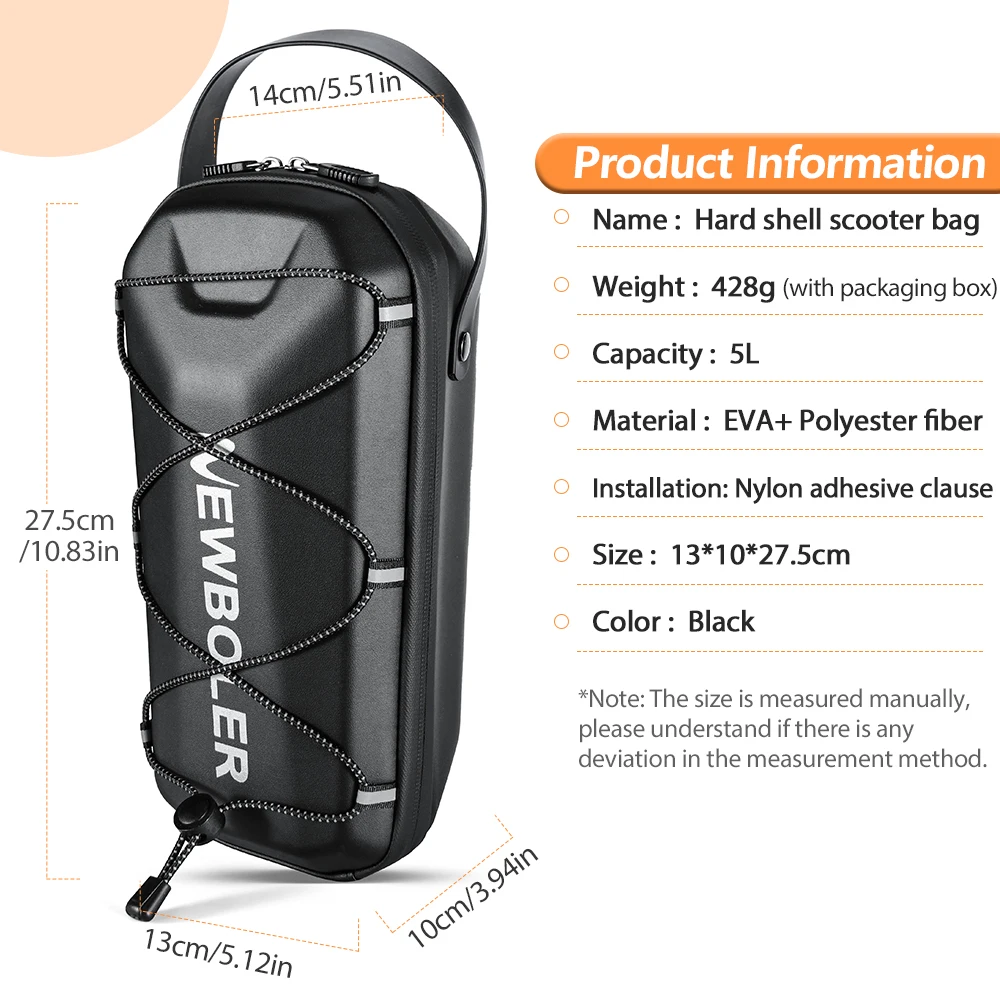 NEWBOLER 3L/5L Electric Scooter EVA Hard Shell Hanging Bag Headband Folding Electric Bicycle Quick Release Electric Scooter Bag