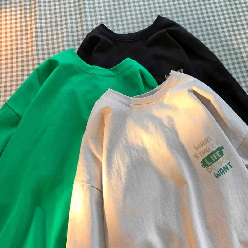 Japanese Minimalist Letter Print Lazy Top Men's Breathable Short Sleeved Loose Oversized T-shirt