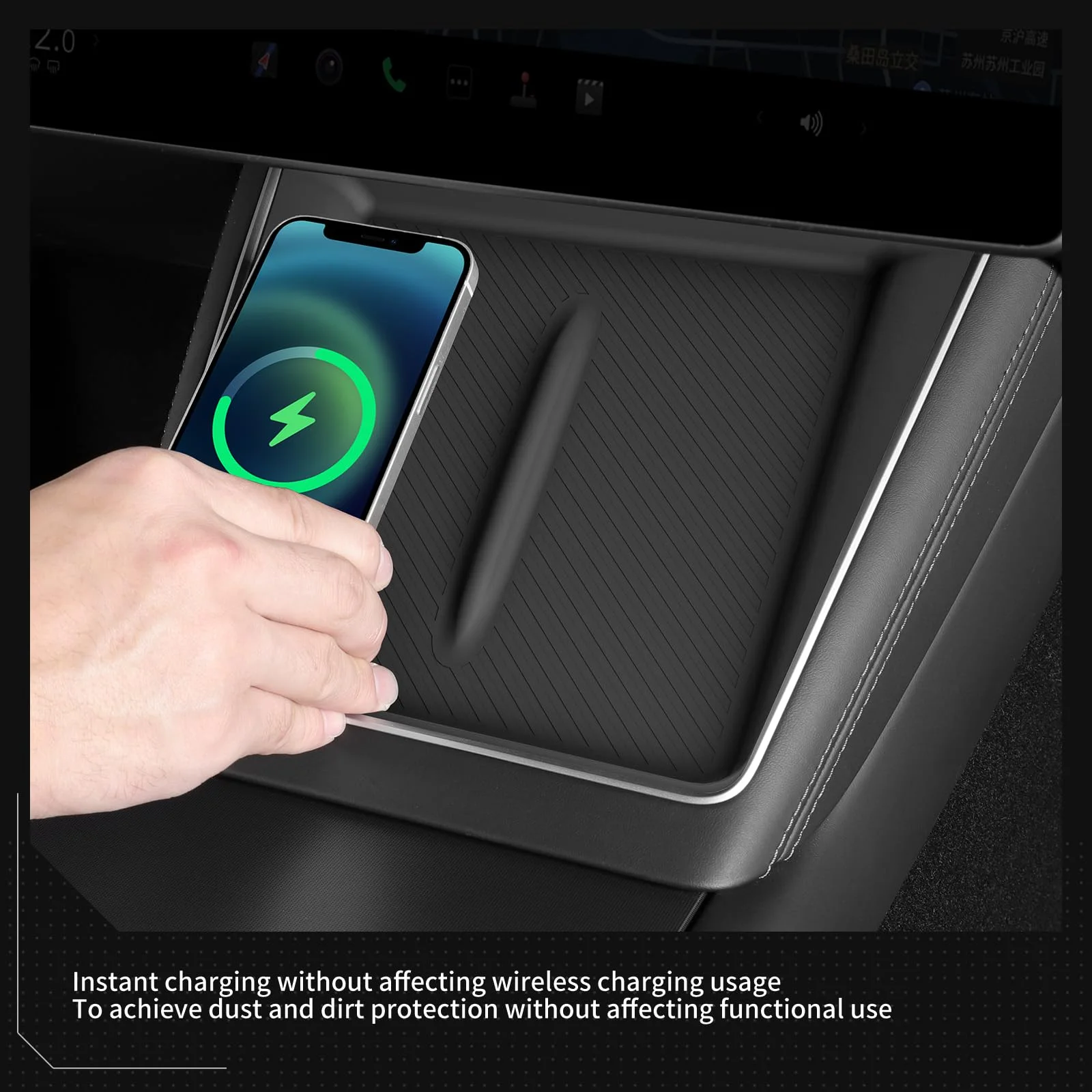 Non-slip Car Charger Mat Center Console Wireless Charging Pad for Tesla Model Y Juniper Model 3 2025 2026 Organizer Accessories