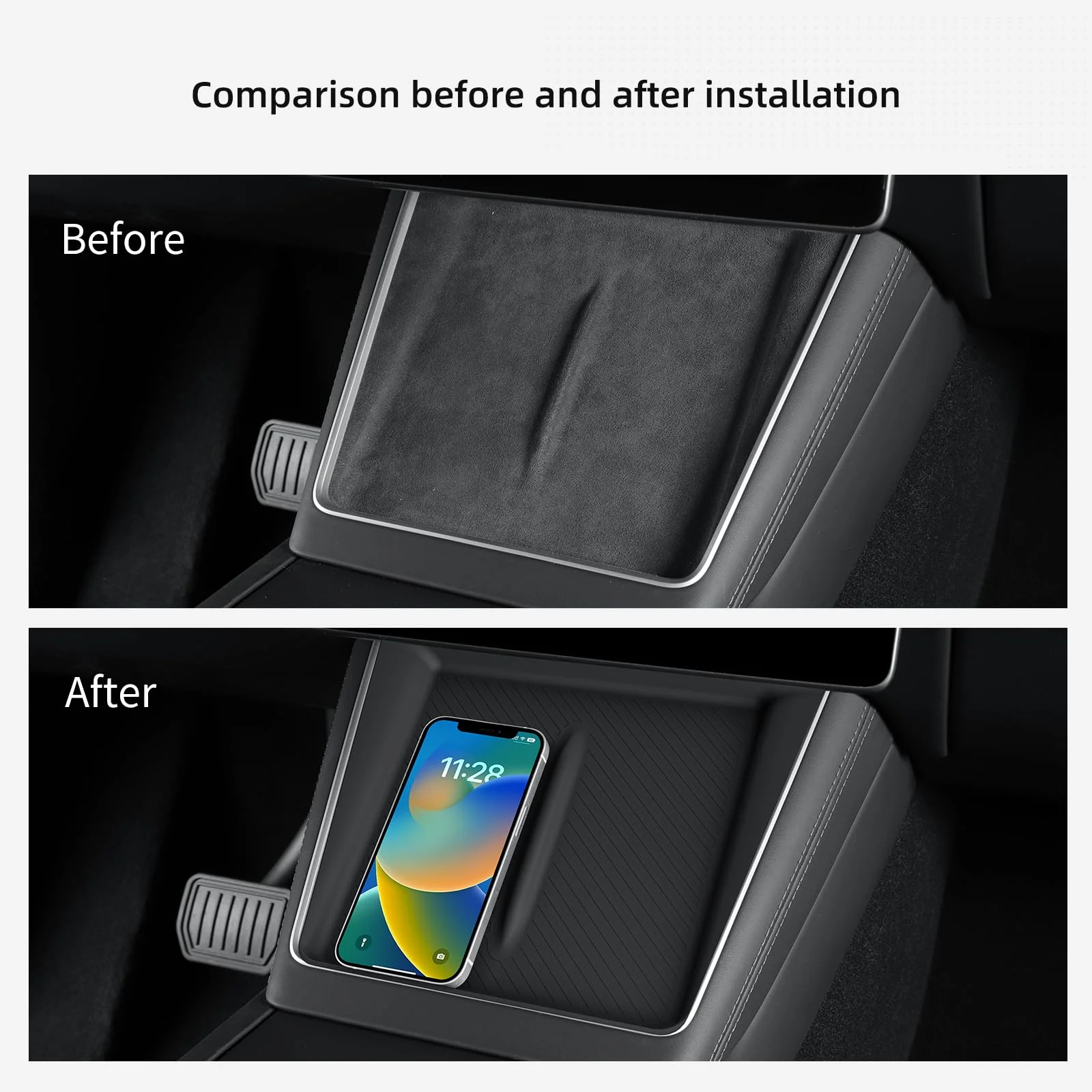 Non-slip Car Charger Mat Center Console Wireless Charging Pad for Tesla Model Y Juniper Model 3 2025 2026 Organizer Accessories