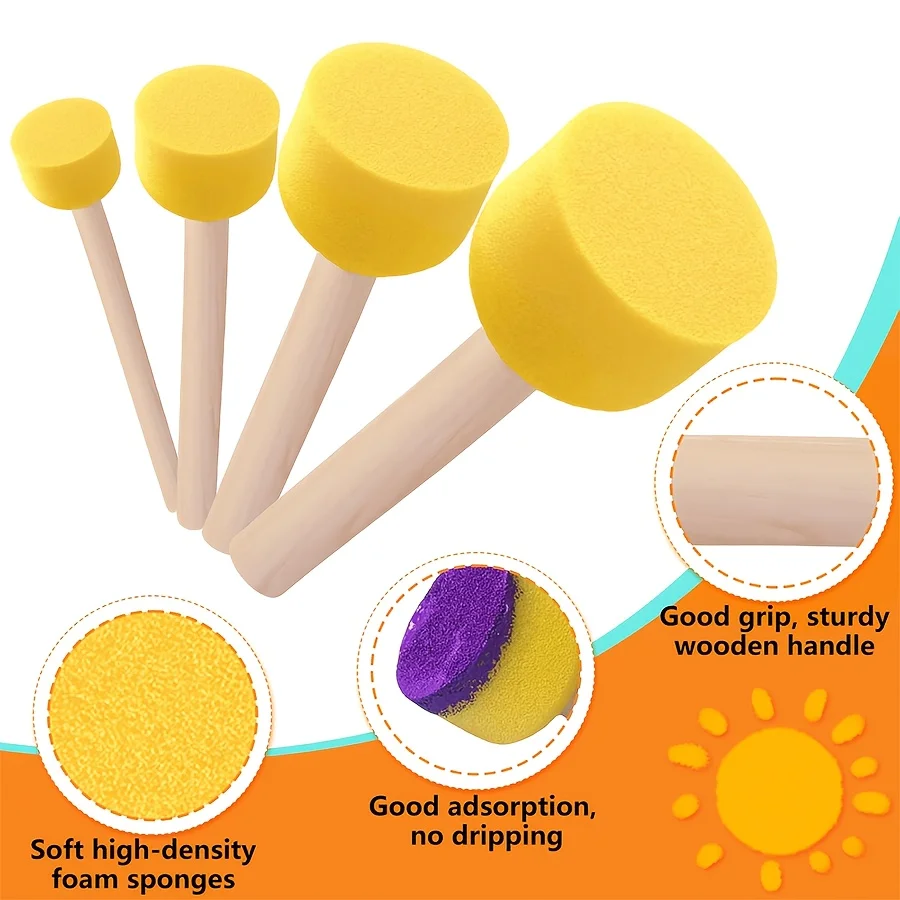 30Pcs Round Sponge Brushes for Painting (4 Sizes), Paint Sponges for Acrylic Painting, Stencil Painting Tools for Kids, Foam Pai