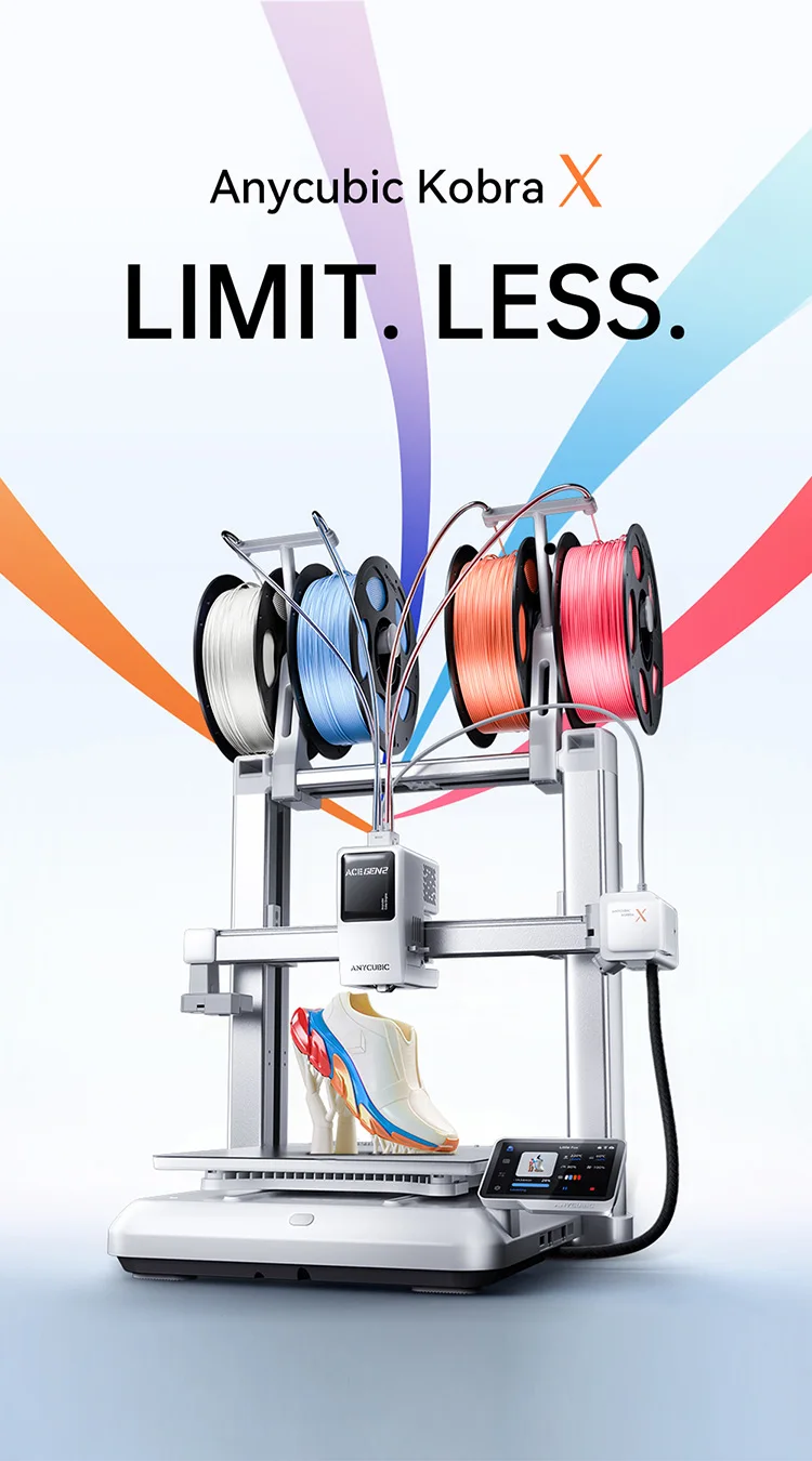 NEW ANYCUBIC Kobra X Multi-color 3D Printer Built in 4 Color Soft & Hard Materail Printing Max 600mm/s Print Speed 3D Printer