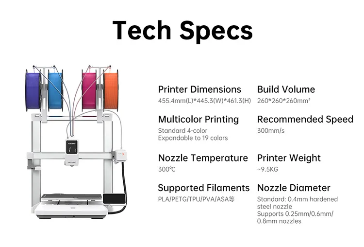 NEW ANYCUBIC Kobra X Multi-color 3D Printer Built in 4 Color Soft & Hard Materail Printing Max 600mm/s Print Speed 3D Printer
