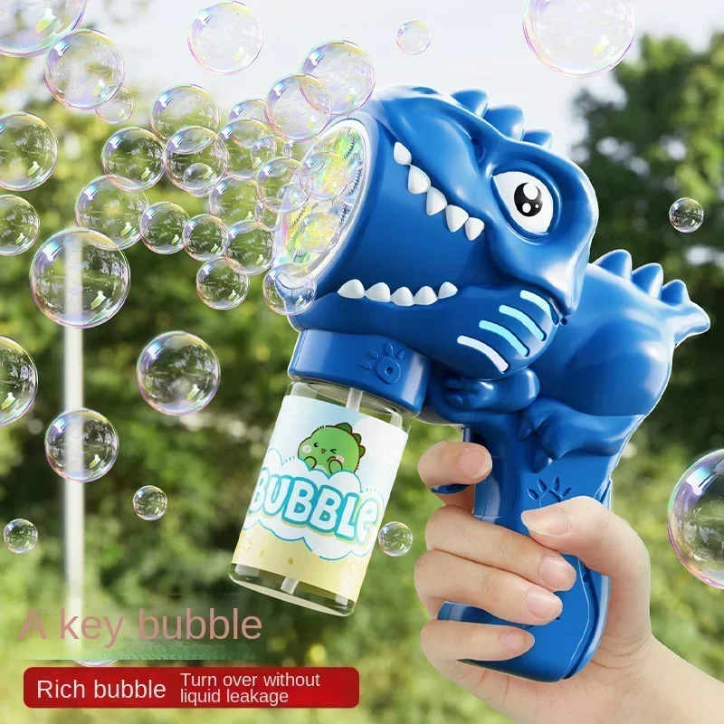 Dinosaur Bubble Machine Electric Bubble Gun with Light Fully Automatic Bubble Gun Automatic Soap Blower Outdoor Game Toy