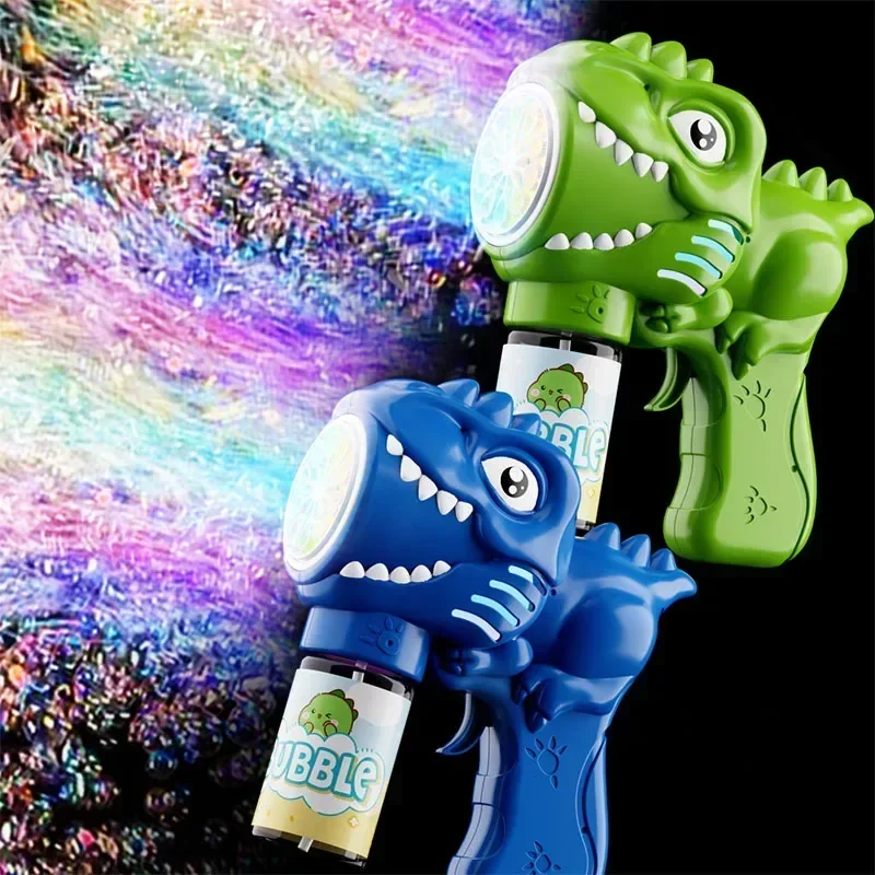 Dinosaur Bubble Machine Electric Bubble Gun with Light Fully Automatic Bubble Gun Automatic Soap Blower Outdoor Game Toy