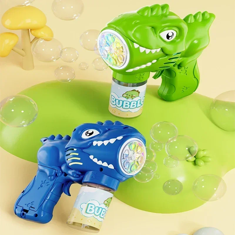 Dinosaur Bubble Machine Electric Bubble Gun with Light Fully Automatic Bubble Gun Automatic Soap Blower Outdoor Game Toy