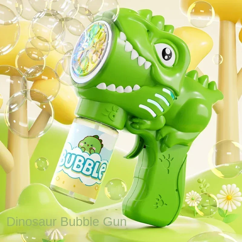 Dinosaur Bubble Machine Electric Bubble Gun with Light Fully Automatic Bubble Gun Automatic Soap Blower Outdoor Game Toy