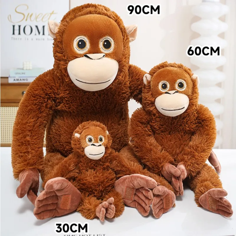 30/60/90CM Lifelike Monkey Orangutan Plushies Dolls Cartoon Gorilla Plush Stuffed Animal Toy Room Decor