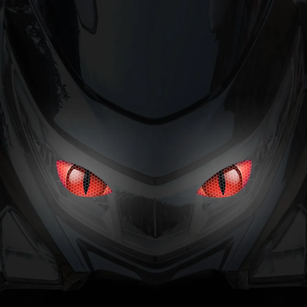 1Pair Reflective Horror Cat Eye Motorcycle Sticker Waterproof Cartoon Night Safety Vinyl Decal for Headlight Front Fairing Tank