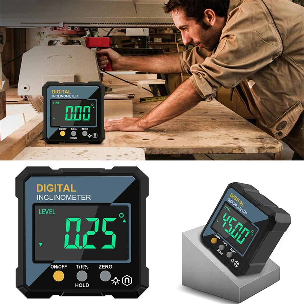 Woodworking Tools 4-sided Magnetic Dual Laser Inclinometer Digital Angle Measuring Instrument with Tilt Measurement Laser Level