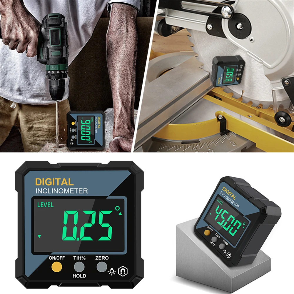 Woodworking Tools 4-sided Magnetic Dual Laser Inclinometer Digital Angle Measuring Instrument with Tilt Measurement Laser Level