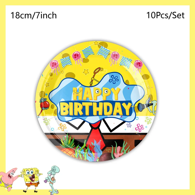 SpongeBob SquarePants Party Decorations Baby Shower Birthday Theme Birthday Party Disposable Tableware Cup Plate Tablecloth