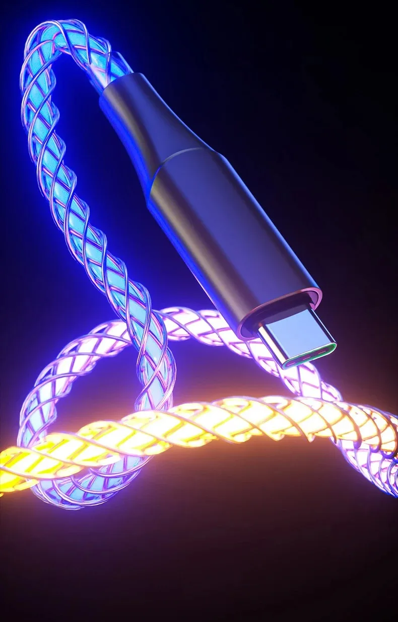 RGB Super Fast Charging Date Cable 66W 6A Glowing Phones USB C Line For iPhone16 15 Xiaomi Samsung POCO PD Data Cord USB-A To C