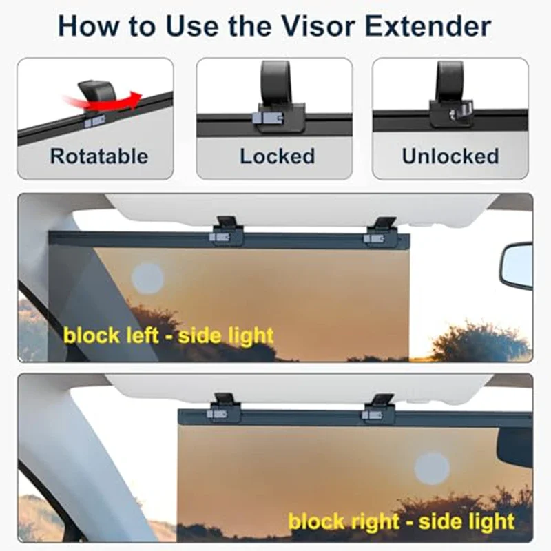 Universal Car Sun Visor Extender Adjustable Anti Glare Driving Shield Extended Sun Visor with Dual Clips for Truck Windshield