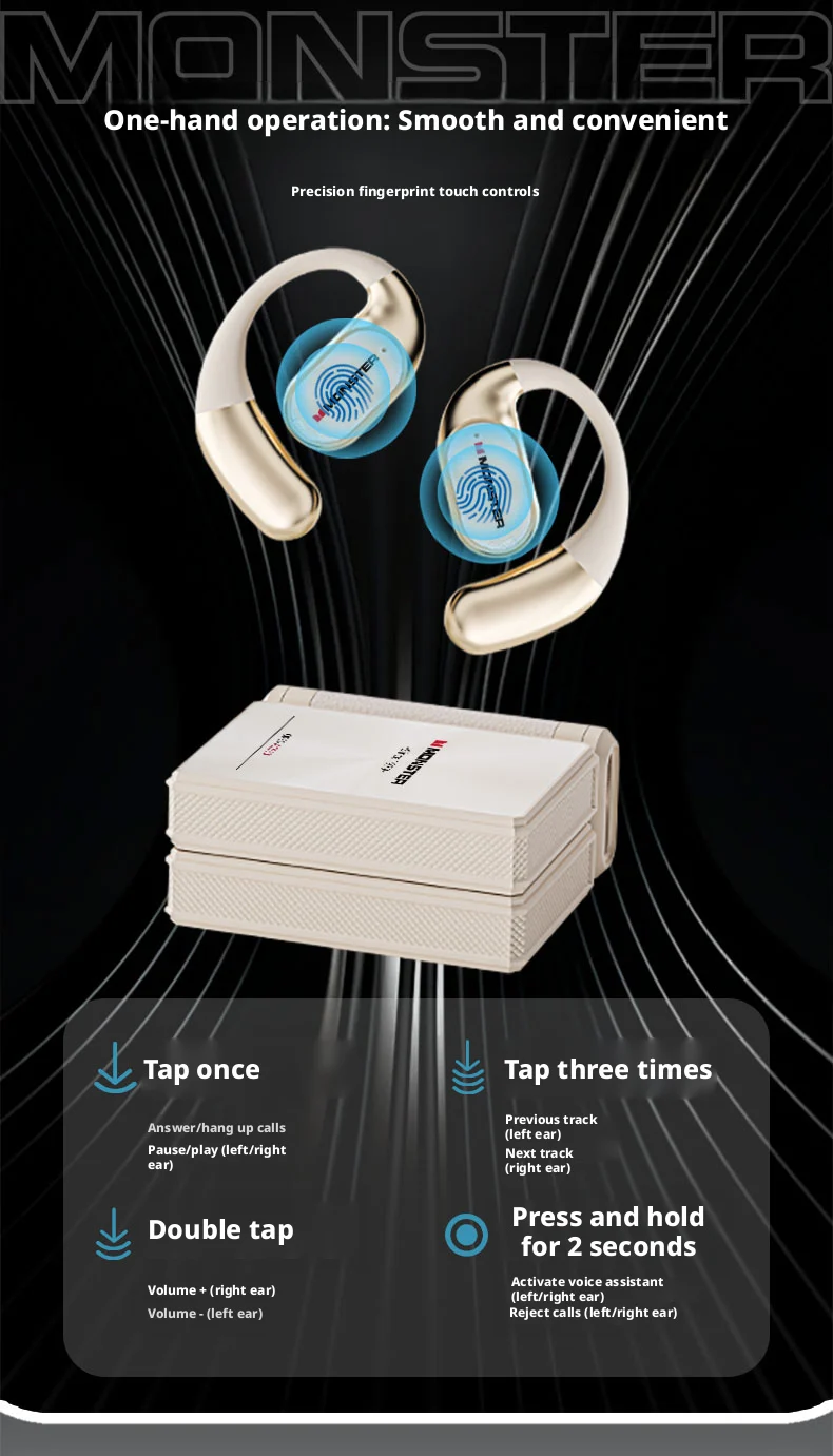 Monster AC530 Open Bi-Folding Wireless Bluetooth Headset, Perfect for Sports and Running Enthusiasts
