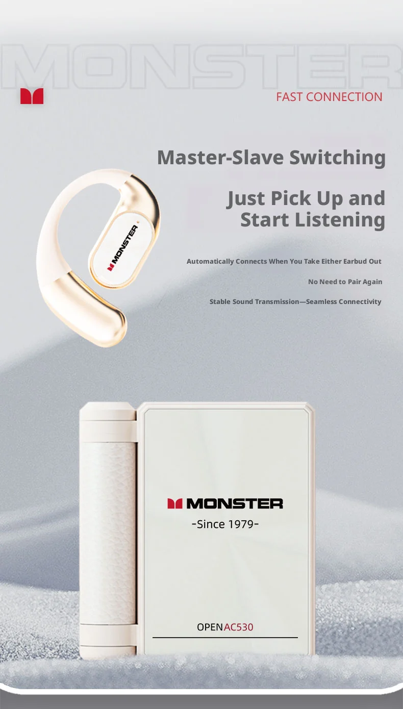 Monster AC530 Open Bi-Folding Wireless Bluetooth Headset, Perfect for Sports and Running Enthusiasts