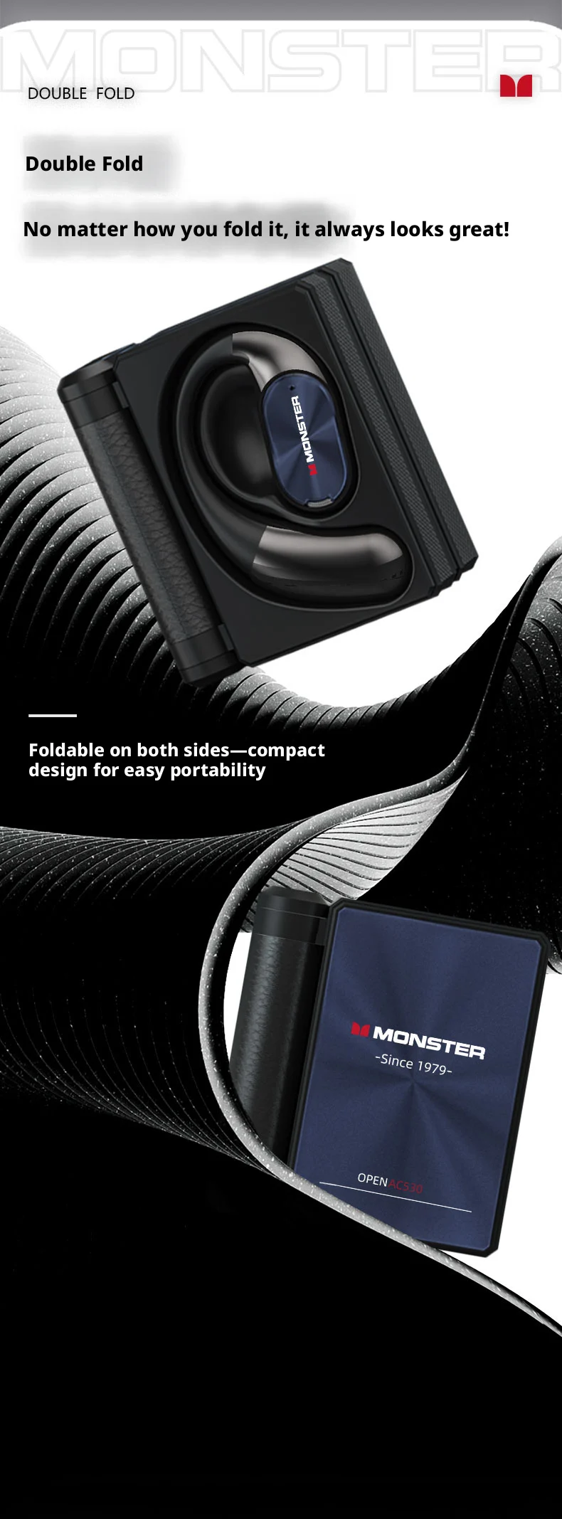 Monster AC530 Open Bi-Folding Wireless Bluetooth Headset, Perfect for Sports and Running Enthusiasts