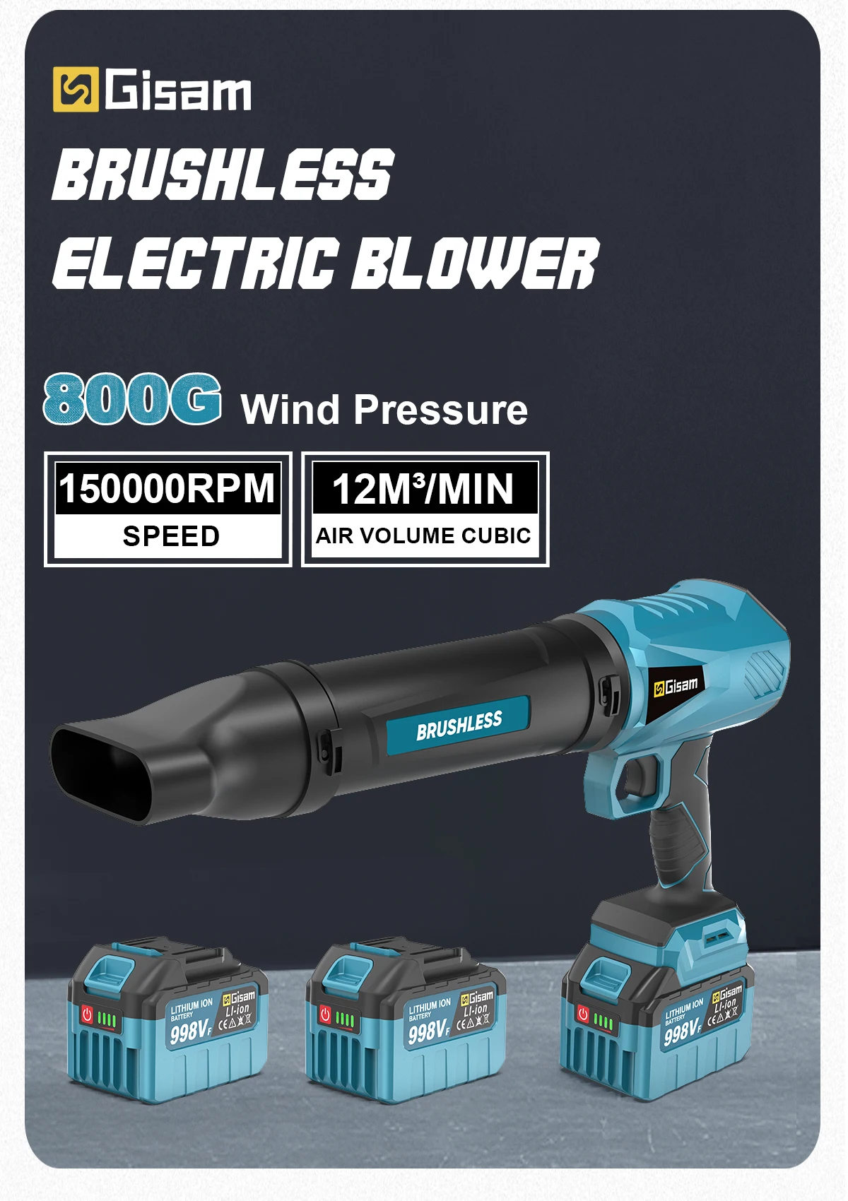 Gisam Brushless Electric Turbo Fan Cordless Leaf Air Blower Turbo Jet Fan Handheld Dust Blowing Tool For Makita 18V Battery Pin