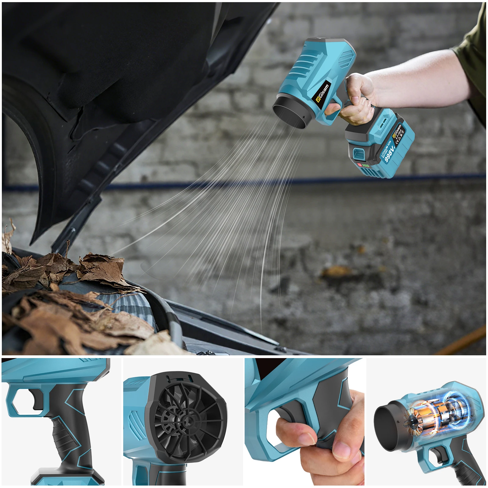 Gisam Brushless Electric Turbo Fan Cordless Leaf Air Blower Turbo Jet Fan Handheld Dust Blowing Tool For Makita 18V Battery Pin