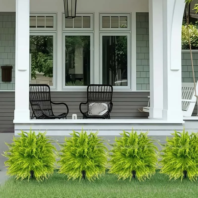 2pc UV Resistant No Fade Artificial Persian Fern Grass Ground Stake Fake Green Plant for Garden Patio Yard Outdoor Hotel Decor