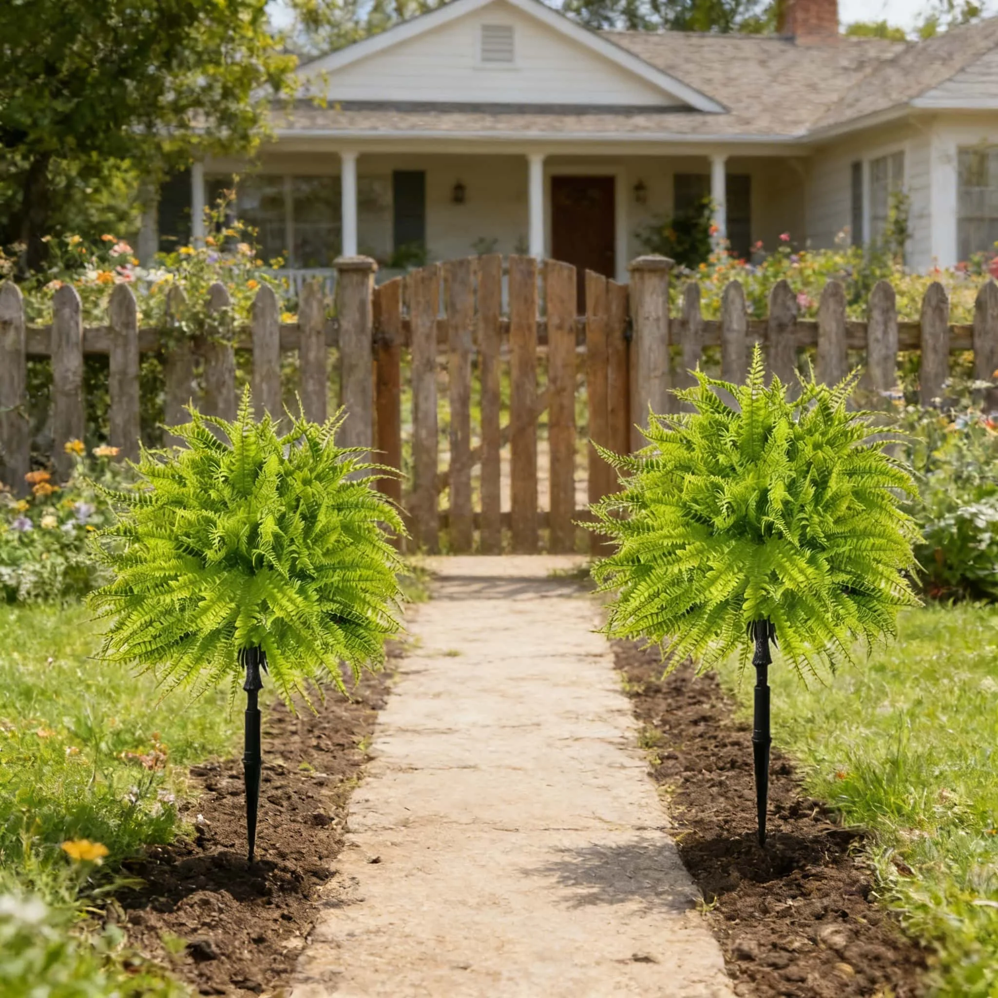 2pc UV Resistant No Fade Artificial Persian Fern Grass Ground Stake Fake Green Plant for Garden Patio Yard Outdoor Hotel Decor