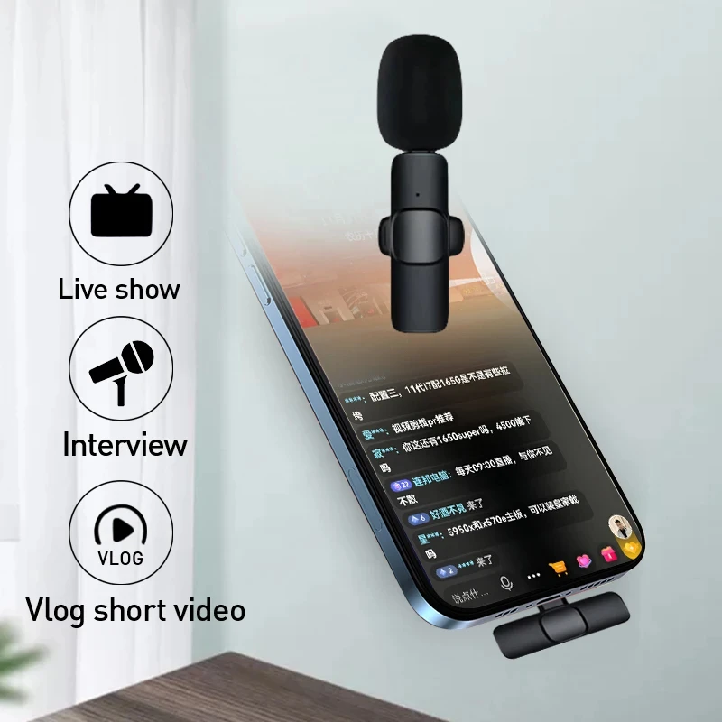Wireless Lavalier Microphone for iPhone Android USB-C Microphone with Noise Reduction for Live Streaming Interviews Mini Mic