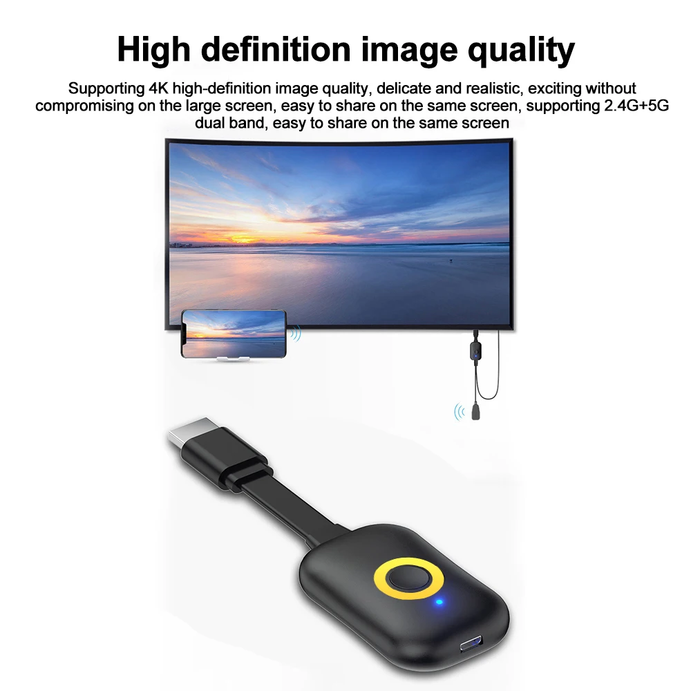 4K TV Stick HDMI-Compatible Video Receiver Screen Mirroring Wireless 2.4G/5G 1080P Wifi Display Dongle Adapter for TV Projector