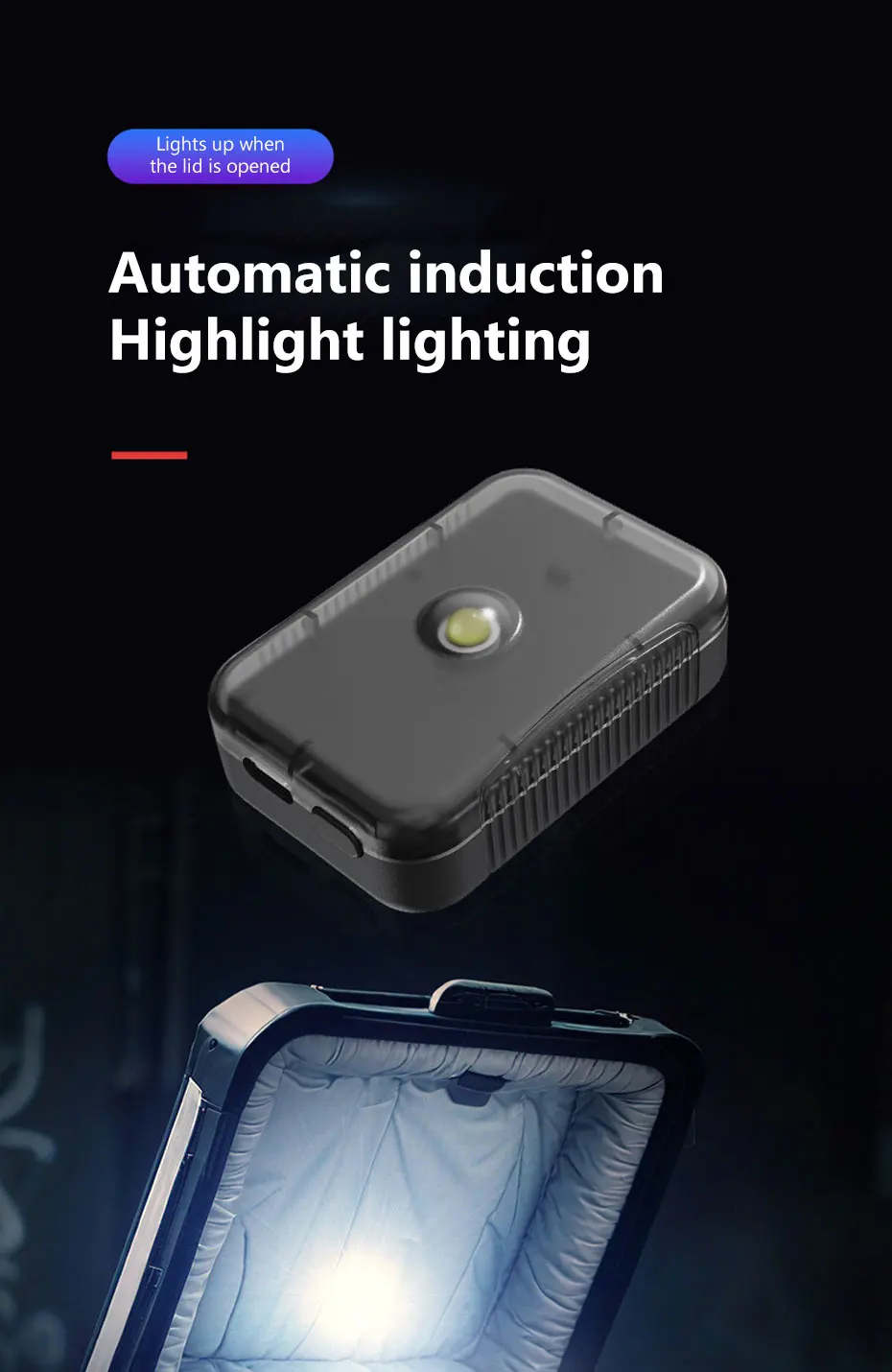 BLALION Motorcycle Locomotive Box Sensor Light LED Tail Box Anti-Collision Lamp Convenient Outdoor Fishing Camping Night Light