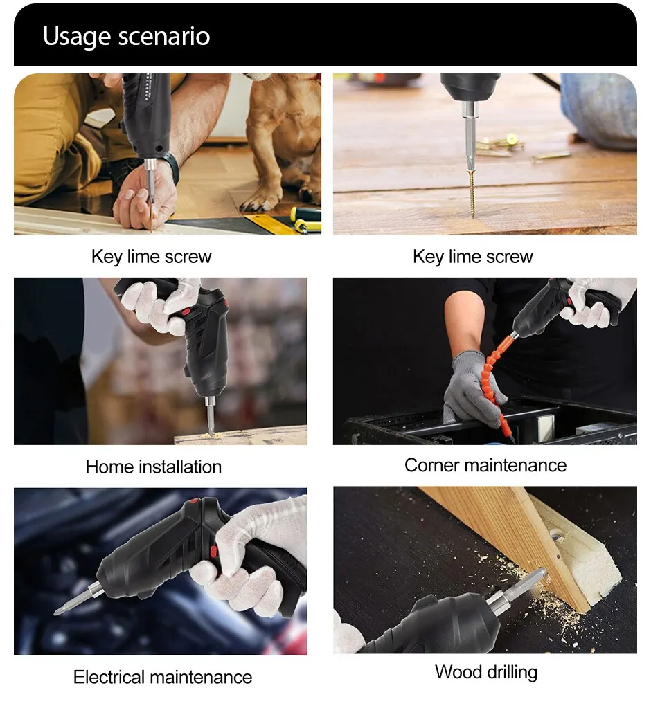 Protable 3.6V Electric Tool Set for Home Maintenance, Over 300mAh Lithium Battery, Mini Drill, Cordless Screwdriver for Home Use