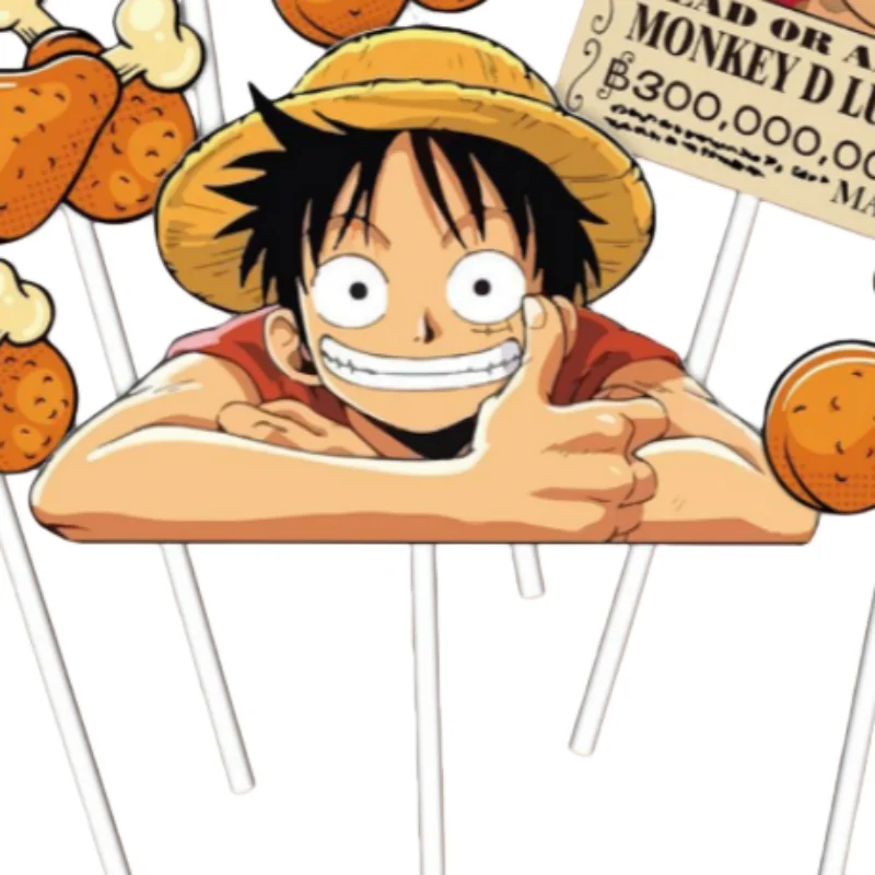 7pcs ONE PIECE Luffy Cake Topper Anime Boy Girl Birthday Cake Decorating Cake Flag Party Supplies for Kids Birthday Baby Shower
