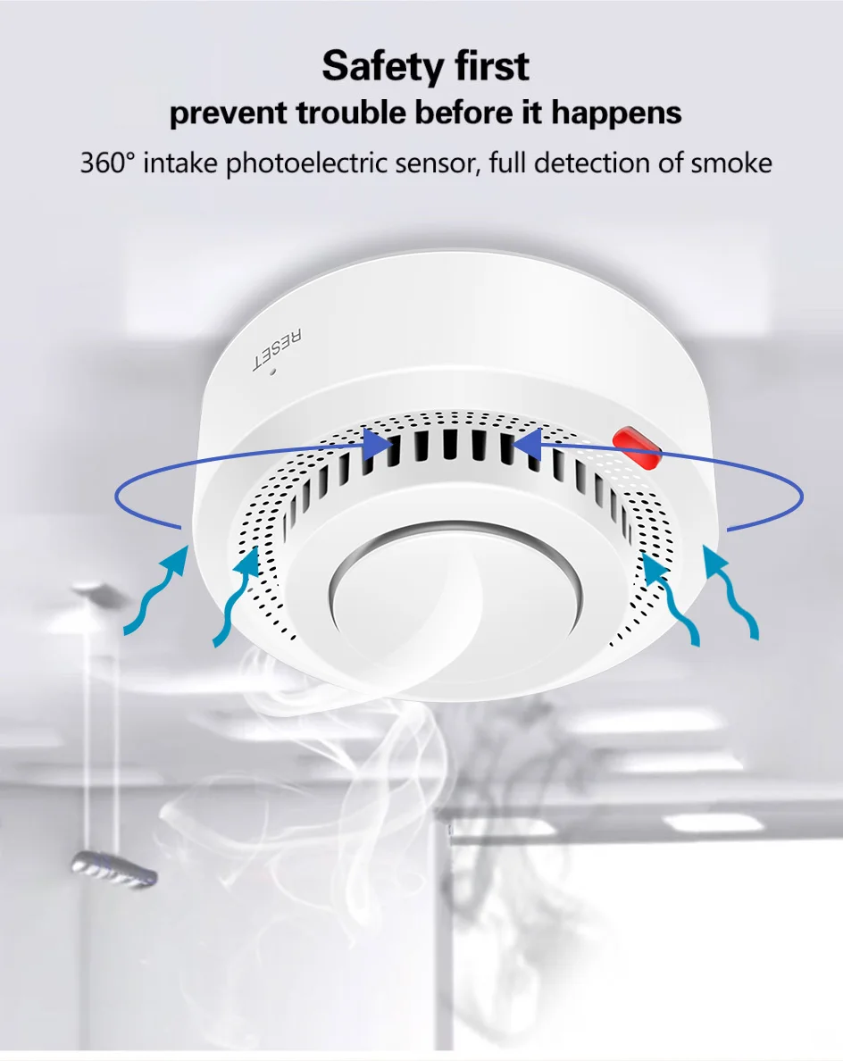 6Pack Tuya WiFi Smart Smoke Sensor Smartlife APP Control Smoke Alarm 85dB On Site Alarm Supports Alexa & Google Assistant